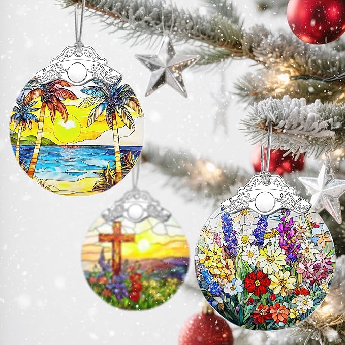 Christmas Ornaments: Stained Glass Ornament, Christmas Tree Ornament, Hanging Ornaments for Home Decor & Xmas Tree Decorations – Exquisite Holiday Decor, Gifts & Holiday Present - Beach Sunset