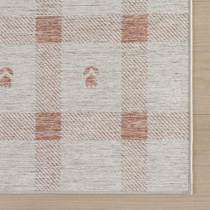 Dash & Albert Zale Peach Machine Washable Rug, 6 X 9 Feet, Oranges/White Plaid Pattern