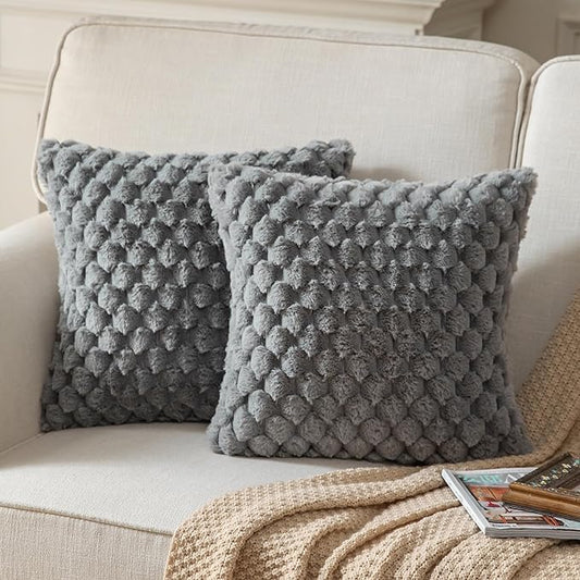 Pack of 2 Super Soft Throw Pillow Covers 24x24 Inch Faux Fur Plush Pillowcase Luxury Cozy Fluffy Decorative Cushion Cover for Sofa Couch Bed Livingroom Darkgrey