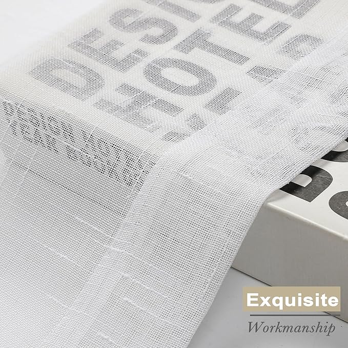 Aiyufeng White Sheer Curtains 54 Inch Length 2 Panel Set, Fresh Farmhouse 54 Inch Long Sheer Linen Look Airy & Lightweight Elegant Window Treatments for Bedroom/Living Room/Kitchen, 30Wx45L inch