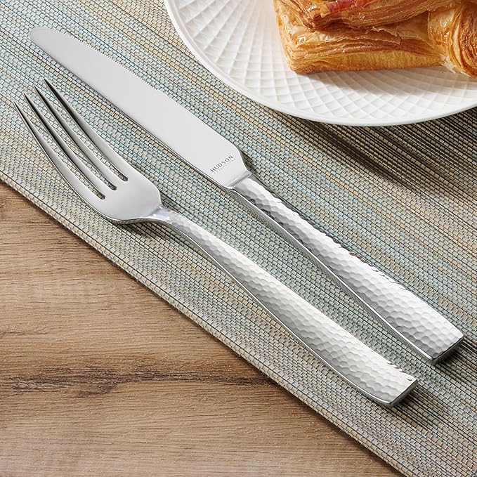 Hudson Essentials 20-Piece Hammered Stainless Steel 18/10 Flatware Silverware Set, Service for 4 (20-Piece Set)