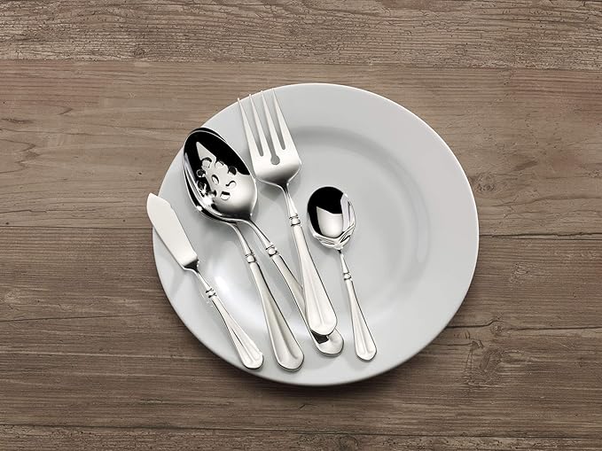 Mikasa French Countryside Flatware Set for 12, 65 Piece 18/10 Stainless Steel Silverware with Elegant Scroll Design and Serving Utensils, Durable Dinnerware Service