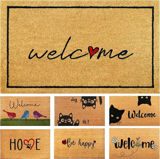 Welcome - 17"x29" - Coir Door Mat with Heavy Duty Backing - Welcome Mats for Entryway, Porch - Anti-Slip PVC & Coconut Fiber Surface - Natural Home Accessories, Minimalist Original Design