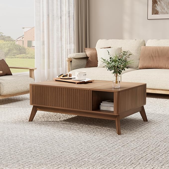 Lift Top Coffee Table with Storage Hidden Compartment, 40" Mid - Century Modern Wooden Living Room Center Table, Adjustable Height Desk for Laptop, Multifunctional Sofa Side Table，Walnut