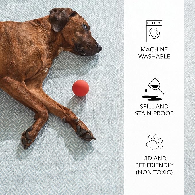 Dash and Albert Herringbone Machine Washable Area Rug - 6' x 9' Swedish Blue - Geometric Accent Rug - Anti-Slip Backing, Lightweight, Machine Washable, High Traffic Areas Kitchen, Mudroom, Entryway