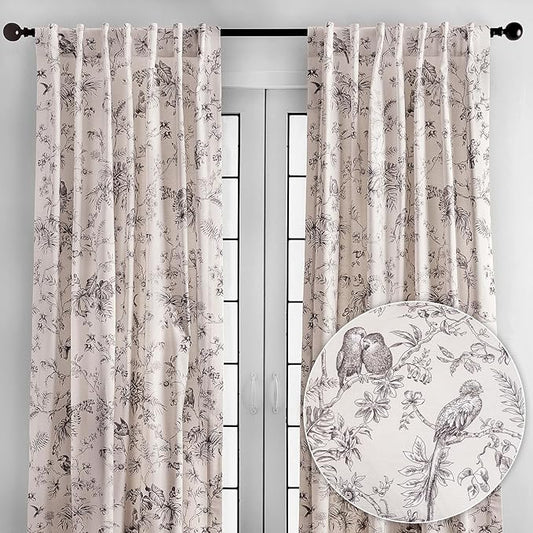Maison d' Hermine Curtains for living room 100% Cotton 108 inch length Two Panels Light Filtering Toile Curtains for Bedroom Windows with rod and loop Pockets Drapes (Jouy Paradise Grey, 50"W x 108"L)