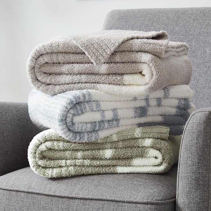 WRENGONGE Sage Green Throw Blanket, 60x80 Soft Cozy Striped Throw Blankets for Couch, Sofa, Bed, Travel, Lightweight Fluffy Warm Plush Decorative Blankets for Women, Men,Kids