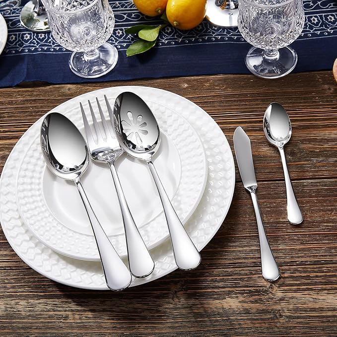 KEAWELL Premium Verona 45-Piece Silverware Set for 8 – Heavy Duty 18/10 Stainless Steel, Brilliant Mirror Finish, Smooth Edges, Dishwasher Safe (45, Silver)