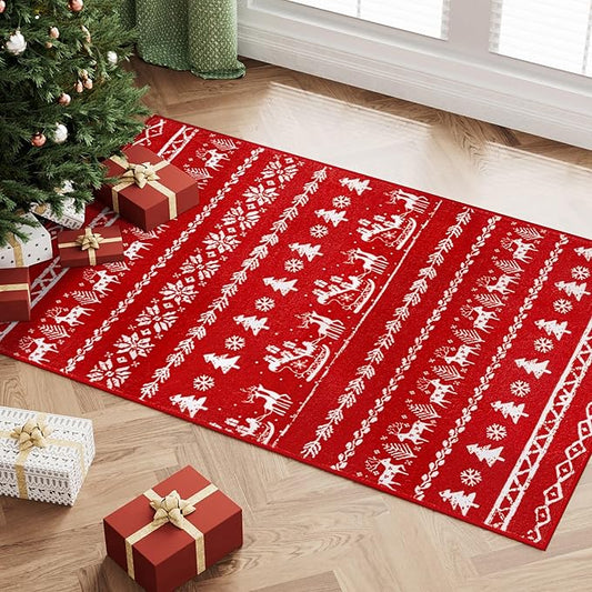Christmas Area Rug 2x3 Red Entryway Carpet Washable Xmas Snowflake Holiday Decor Doormat Kitchen Decorative Non Slip Soft Low Pile Small Carpet Indoor Throw Rug Bedroom Entrance Bathroom