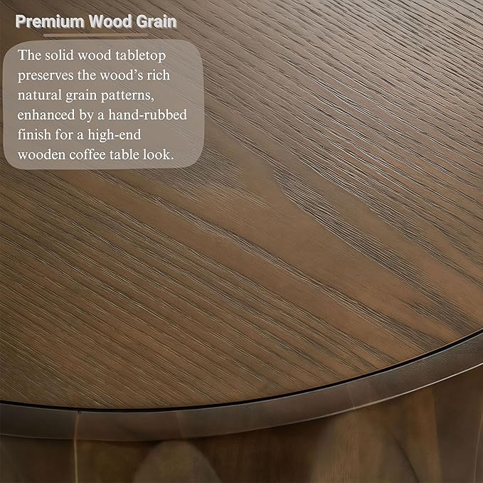 31.5" Round Walnut Coffee Table - Mid Century Modern Solid Wood Coffee Tables with Fluted Design for Living Room, Small Space, Apartment (Walnut)