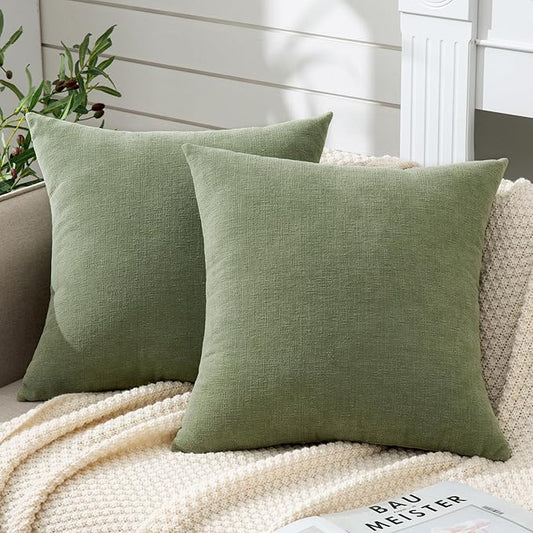 GAWAMAY Decorative Chenille Throw Pillow Covers 24x24 Inch Pack of 2, Soft Square Couch Pillow Cover for Sofa Cushion Living Room Bedroom Solid Dyed Pillowcases Sage Green 60x60cm (ONLY Covers)