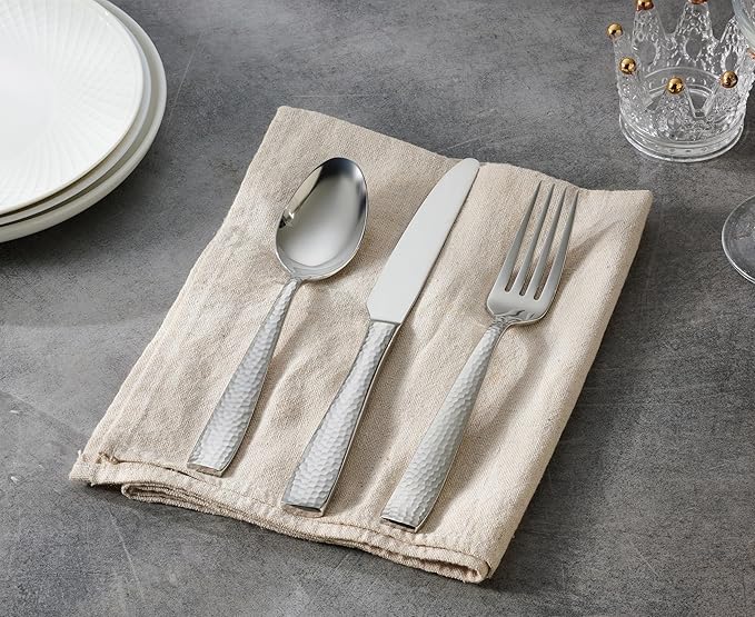 Hudson Essentials 20-Piece Hammered Stainless Steel 18/10 Flatware Silverware Set, Service for 4 (20-Piece Set)