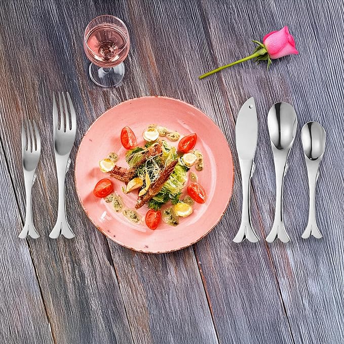 Supreme Housewares 20-Piece Fish Shaped Flatware Set, 18/8 Stainless Steel Silverware Cutlery Set, Service for 4, Mirror Polished, Dishwasher Safe (Fish)