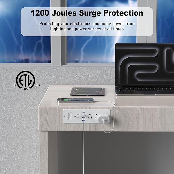 65W USB C Recessed Power Strip, Flush Mount Desktop Recessed Outlet with 4AC & 2 PD GaN USB C & 2 USB-A Ports, Furniture Hidden Drawer Fast Charging Station for Home Office