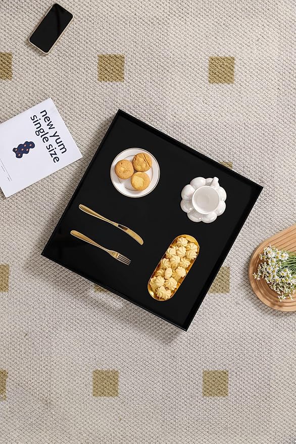 King Size Acrylic Tray with Embedded Handle,No Need to Assemble-for Bed,Ottoman,Coffee Table, Breakfast, Tea, Food, Butler - Decorative Tray (24x24 Inch, Black)