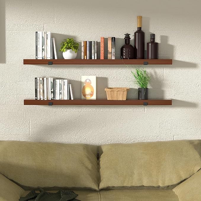 CONSDAN Floating Shelves for Wall Mounted Book Shelf Hanging Shelves Floating Bookshelf for Bedroom, Bathroom, Living Room, Kitchen USA Grown Solid Hardwood, Dark Maple 36x7.5x1.5 in (Set of 3)