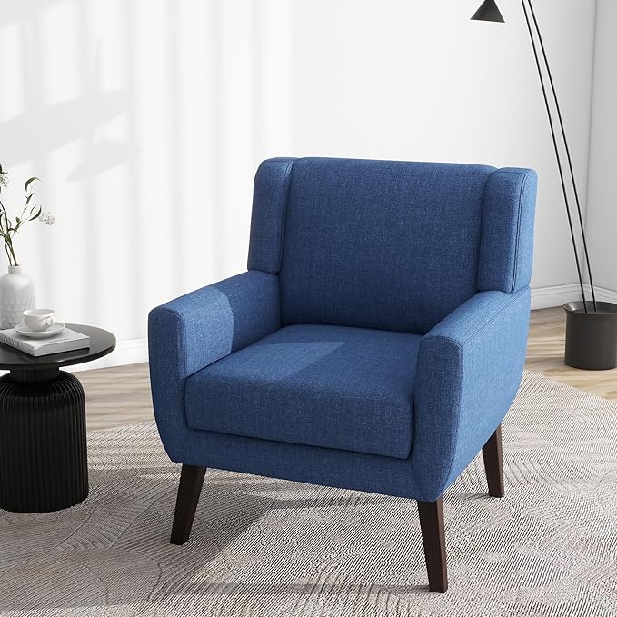 UIXE Accent Chair, Fabric Upholstered Armchair for Living Room, Comfy Arm Chair Single Sofa Bedroom Side Reading Seat - Flax Blue