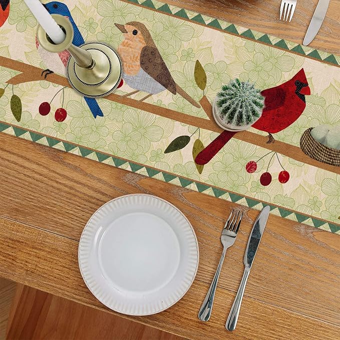 Seliem Summer Birds Tree Branches Table Runner, Cardinal Home Kitchen Dining Decor, Spring Seasonal Farmhouse Decorations Indoor Outdoor Party Supply 13 x 72 Inch