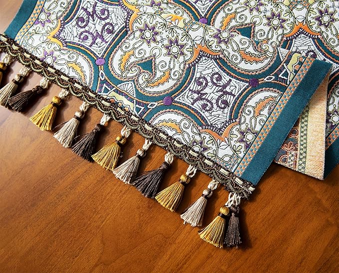 13×72 Inch Table Runner, Retro-Luxury Tassels Series for Kitchen Dining Table Holiday Decoration (Saliera)