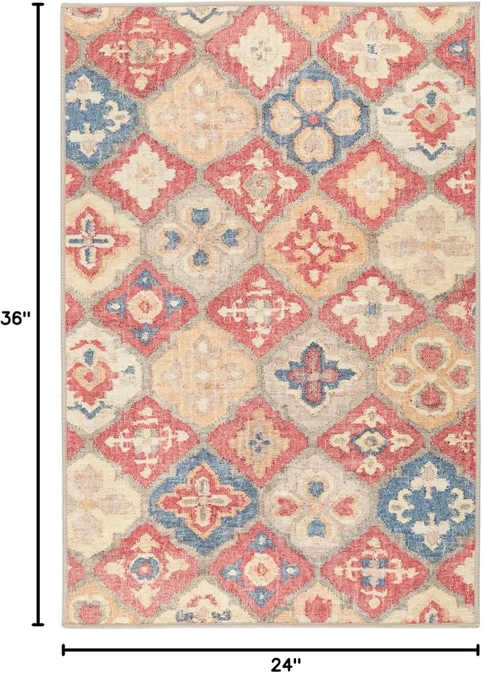 Dash and Albert Pali Machine Washable Area Rug - 2' x 3' Multicolor - Geometric Accent Rug - Anti-Slip Backing, Lightweight, Machine Washable, High Traffic Areas Kitchen, Mudroom, Laundry Room