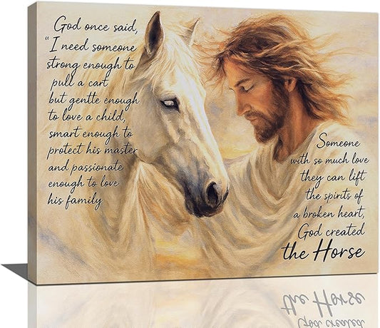 Horse Wall Art Christian Jesus Canvas Wall Decor Scripture Pictures Christ Paintings Prints Religious Bible verse Artwork Framed Decorations For Church Prayer Room Bathroom Bedroom Living Room Gifts 20" x 16"