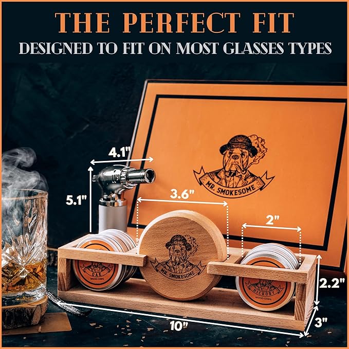Cocktail Smoker Kit | Whiskey Smoker Kit | Bourbon Smkoer kit | Old Fashioned Smoker Kit for Men with Stand, Torch & Wood Chips | Whiskey Gift for Men (No Butane Incl.)