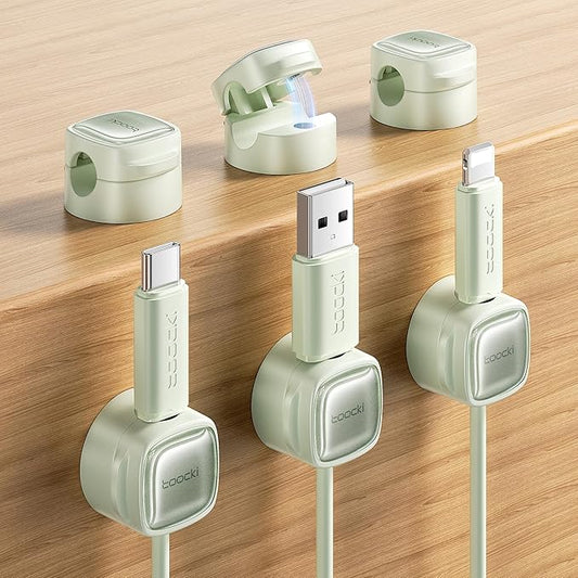 6 Pack Magnetic Cable Clips – Cord Organizer & Holder, Toocki Adhesive Cable Management, Wire Holder for USB Charging Cables, Ideal for Home, Office, Car, Desk, and Nightstand-Green
