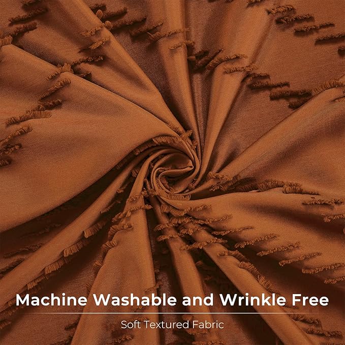 Extra Long Orange Boho Shower Curtain 84 inch Shower Curtain, Tufted Chevron Striped Modern Chic Textured Minimalist Bathroom Shower Curtain