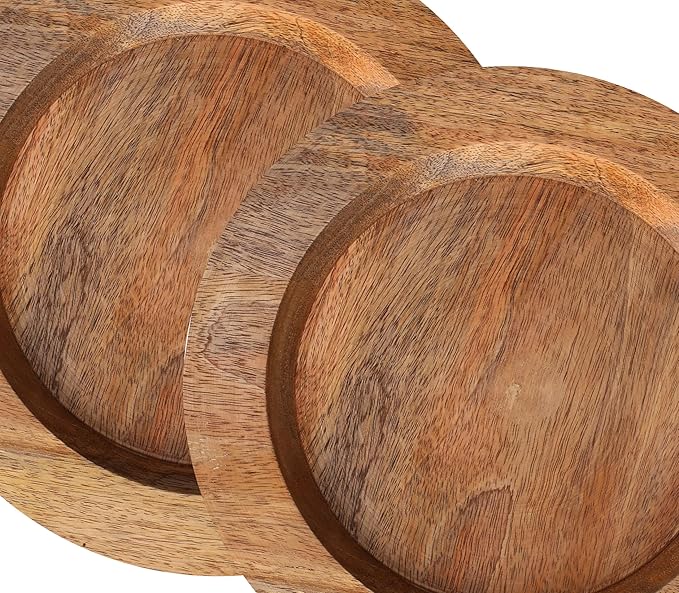 Alpha Living Home 13 inch Rustic Wood Charger Plates - 2 Pack Handcrafted Round Decorative Dinner Serving Tray for Dining, Holiday, Party, Special Event, Decoration, Weddings & Outdoor Wedding (Brown)