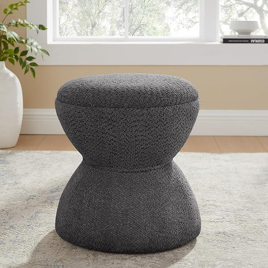 Multi-Functional Boucle Ottoman, Vanity Stool Chair, Sturdy Wooden Footstool, Suitable for Living Room, Bedroom, and Entryway, Without Installation, Dark Grey
