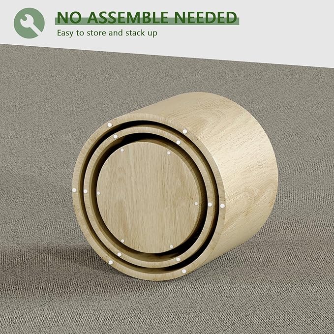 Vikiullf Nesting Coffee Table Set of 3, Round Wooden Coffee Tables, Modern Circle Table for Living Room Side Table End Table, Saving Space Design and No Need Assembly,Natural Wood Grain