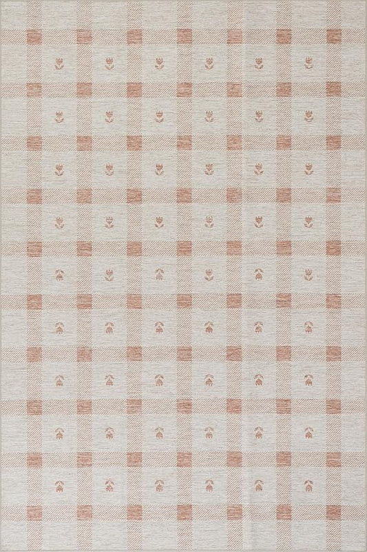 Dash & Albert Zale Peach Machine Washable Rug, Runner-2.5 X 8 Feet, Oranges/White Plaid Pattern