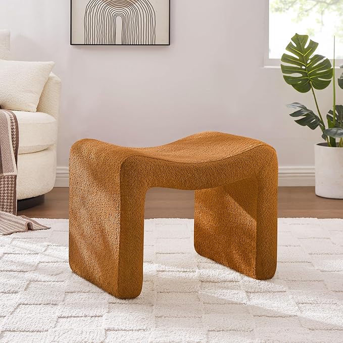 Small Footstool Ottoman, Multi-Functional Modern Foot Stool, Sofa Footrest Extra Seating for Living Room, Entryway, Hallways and Bedrooms, Small, Curry