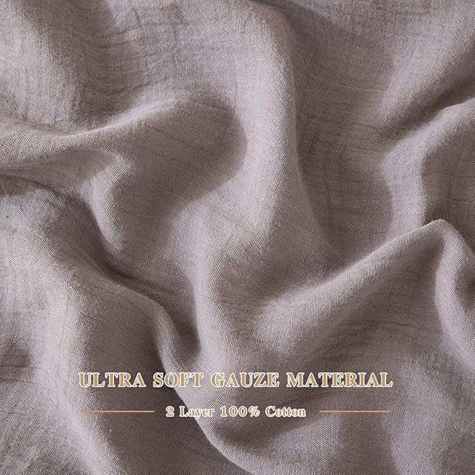 Twin Sheets Set 100% Cotton Bed Sheets 3 Pcs Gray Fall Linen Like Sheet 16" Deep Pocket Sheet & Pillowcase Sets Boho Muslin Soft Twin Bedding Sets for All Season Machine Wash