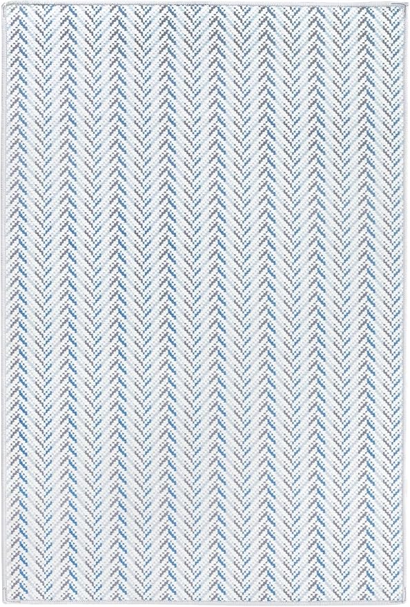 Dash & Albert Lowell Blue Machine Washable Rug, 8 X 10 Feet, Blue Graphic Pattern - Premium Luxury Hotel Quality Soft Breathable Hypoallergenic Machine Washable Easy Care All Season Comfortable