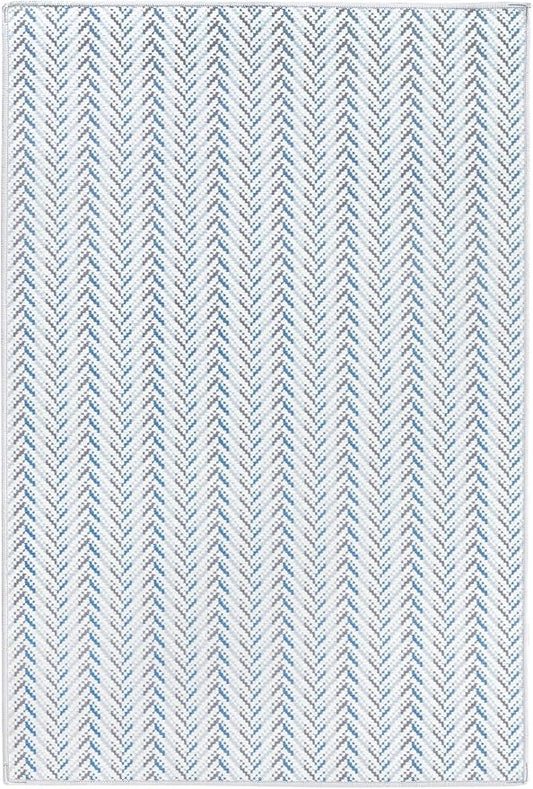 Dash & Albert Lowell Blue Machine Washable Rug, 8 X 10 Feet, Blue Graphic Pattern - Premium Luxury Hotel Quality Soft Breathable Hypoallergenic Machine Washable Easy Care All Season Comfortable