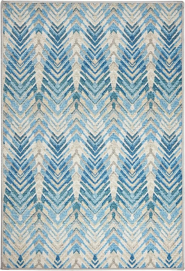Dash & Albert Seneca Blue Machine Washable Rug, 5 X 8 Feet, Blue Graphic Pattern