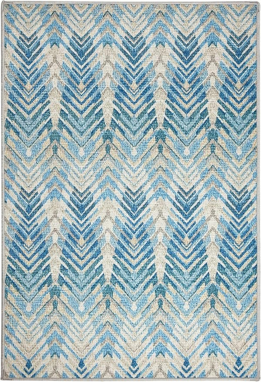 Dash & Albert Seneca Blue Machine Washable Rug, 6 X 9 Feet, Blue Graphic Pattern