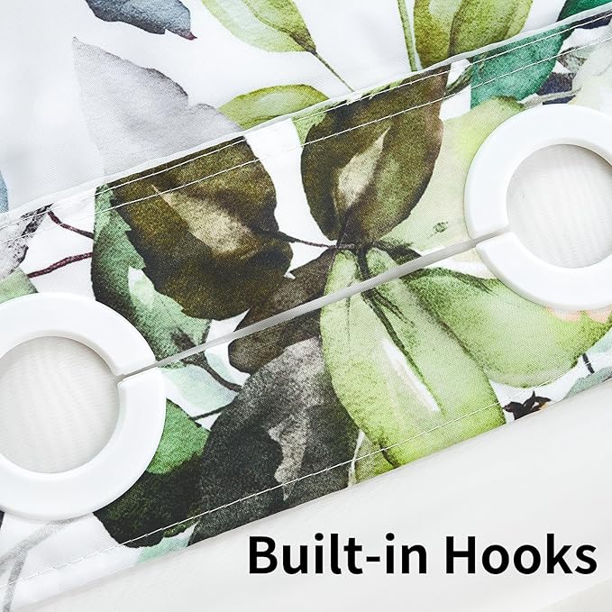 QiyI No Hook Shower Curtain with Snap in Fabric Liner, Sage Green Eucalyptus Shower Curtain with See Through Top Window, Waterproof Washable Cloth Ringless Shower Curtain Set for Bathroom, 72 x 81