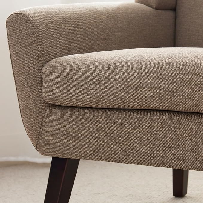 Accent Chairs for Living Room,Linen Button-Tufted Upholstered Armchair with Wooden Legs,Comfy Mid Century Modern Chair for Bedroom Apartment Waiting Room Brown