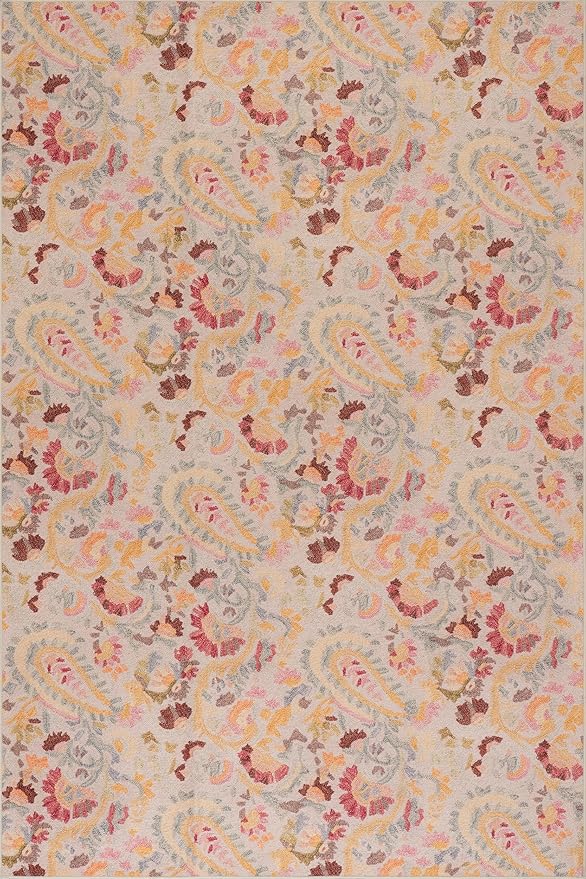 Dash & Albert INES Multi Machine Washable Rug, 5 X 8 Feet, Multicolored/Yellow Floral Pattern