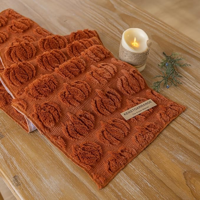 Fall Table Runner Rust Terracotta Soft Plush Faux Fur Velvet Pumpkin Autumn Harvest Cloth Dining Centerpiece Decor for Home Kitchen Decoration 13 x 90 Inch