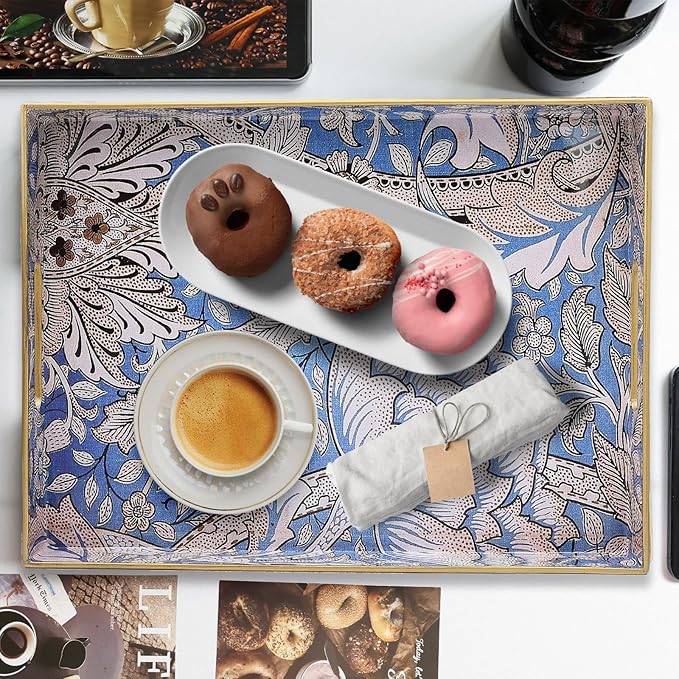 Rectangle Serving Tray with Handles, Coffee Table Tray for Ottoman, Living Room, Outdoor Tray for Patio Entertaining, Serving Breakfast Kitchen Platter, Windrush
