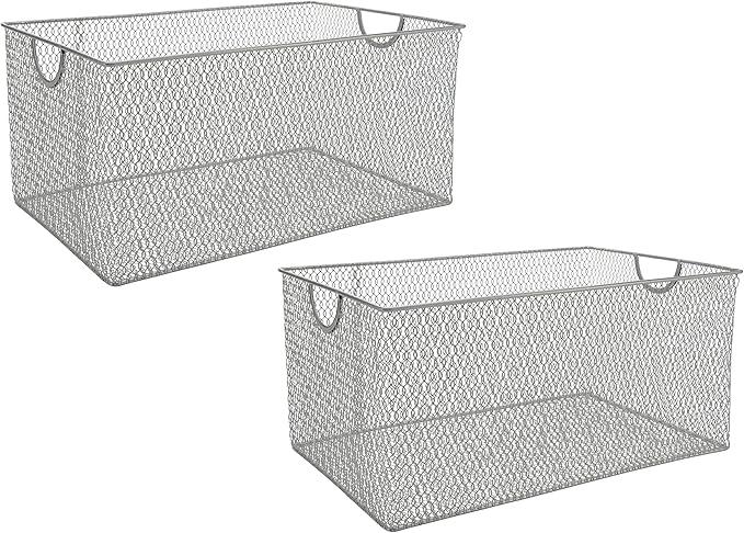 YBM HOME Kitchen Pantry Organizer Wire Baskets for Shelves, Cabinets, Pantry, Countertop, Mesh Open Storage Bin Metal Basket for Organizing Food Supplies, 2 Pack, 14.5x9.25x7