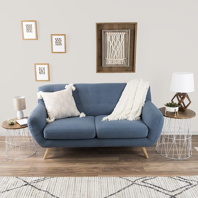 End Tables Set of 2 - Nesting Tables with Removable Wood Tops and Metal Wire Baskets for Blanket Storage - Round Side Furniture for Living Room, Bedroom, or Home Office by Lavish Home (Brown/White)