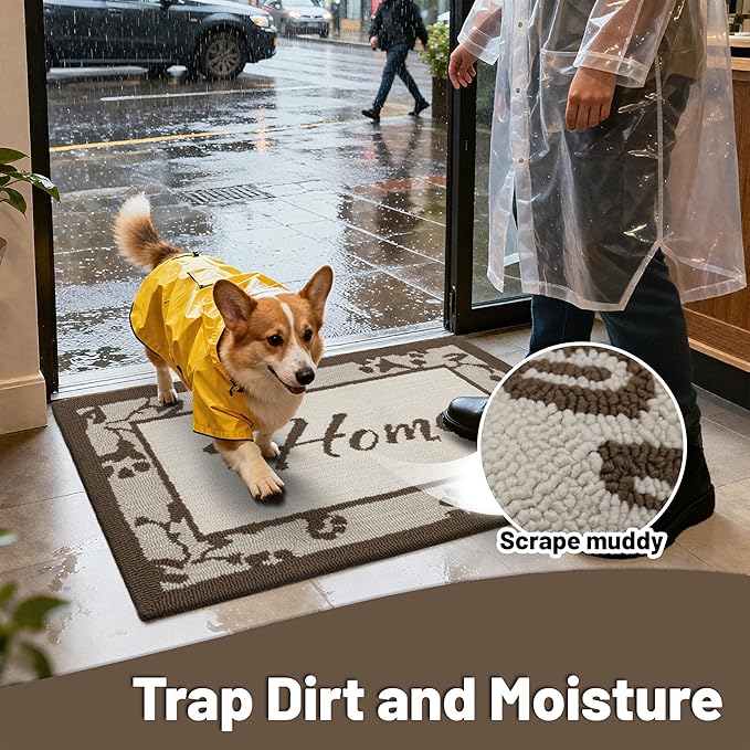 20"x32" Thick Entryway Indoor Mat, Dirt Trapping Door Mat, Americana Feel Hooked Rug, Heavy Duty Door Mat Outside Entrance, Shoe Scraper, Welcome Mat for Front & Back Door, Beige
