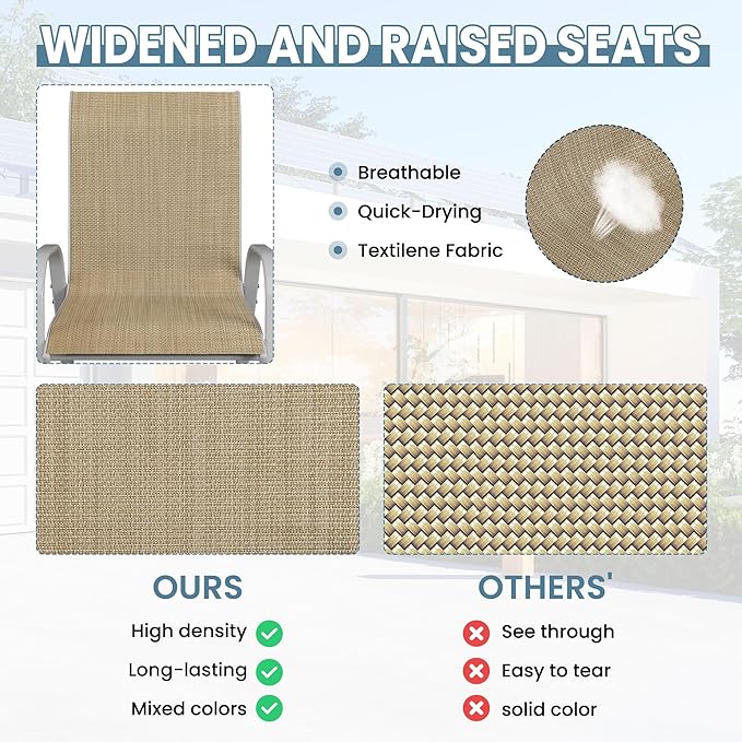 Amopatio Patio Chairs Set of 6, Stackable Dining Chairs for All Weather, Silver Outdoor Chairs Garden Outdoor Furniture for Backyard Deck, Beige