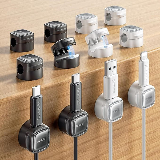 12 Pack Magnetic Cable Clips – Cord Organizer & Holder, Toocki Adhesive Cable Management, Wire Holder for USB Charging Cables, Ideal for Home, Office, Car, Desk, and Nightstand-White+Black