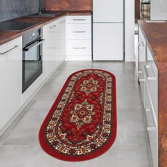 Antep Rugs Alfombras Oriental Traditional 2x5 Non-Skid (Non-Slip) Low Profile Pile Rubber Backing Kitchen Area Rugs (Maroon, 2' x 5' Oval)