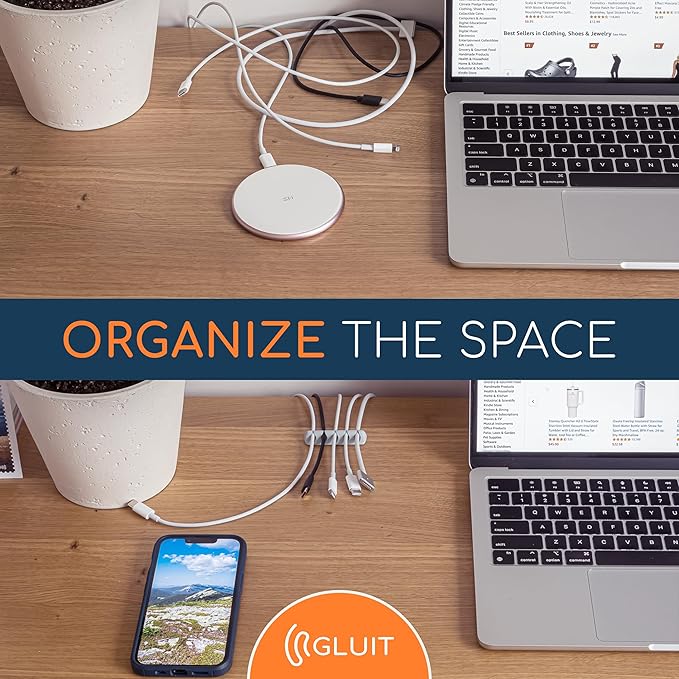 GLUIT Adhesive Desktop Cable Organizer Versatile Cord Holders Wire Clips and Cable Holder Cord Organizer for Desk Table Accessories Office Spaces New Grey 5 Pack